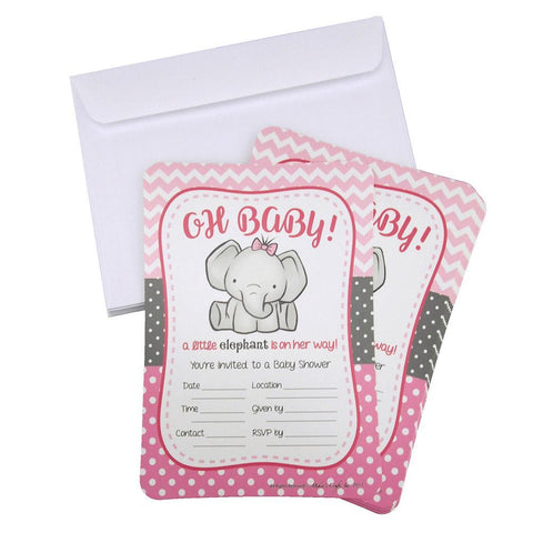 Baby Shower Invitation Envelope, Elephant, Pink, 7-Inch, 12-Piece