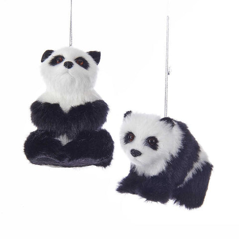 Furry Panda Christmas Ornaments, 4-Inch, 2-Piece