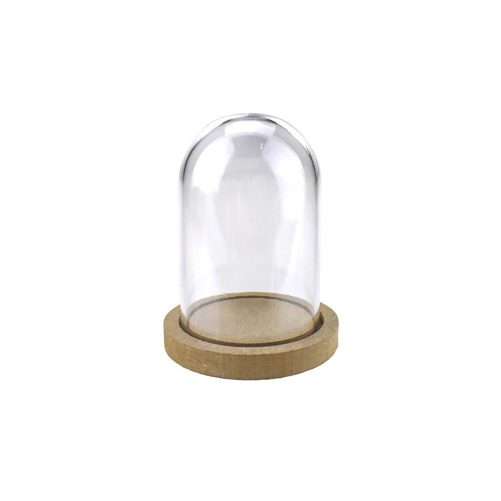 Mini Clear Plastic Display Dome with Wood Base, 3-1/2-Inch