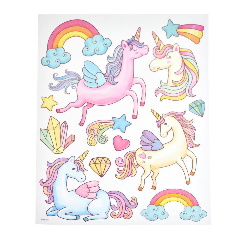 Pastel Rainbow Unicorn Glitter Wall Art Stickers, 13-Piece