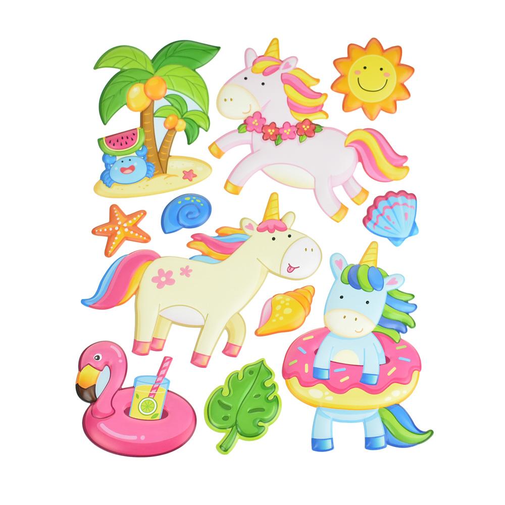 Unicorn Frolic Puffy 3D Pop-Up Wall Art Stickers, 11-Piece