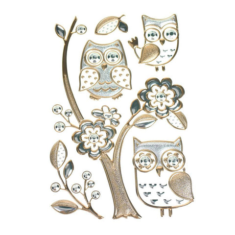 Floral Owl Embossed Room Decor Wall Art Stickers, 6-Piece