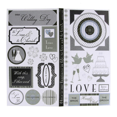 The Wedding Day Theme Card-stock Stickers, Black/White, 10-Inch