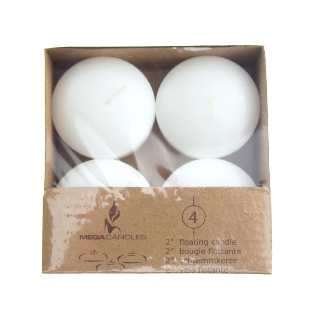 Unscented Floating Round Candles, White, 2-Inch, 4-Piece