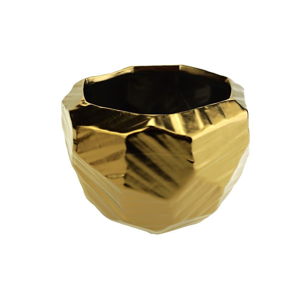 Round Polyhedron Ceramic Vase, Gold, 5-Inch