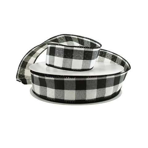 Woven Buffalo Plaid Wired Ribbon, 1-1/2-Inch, 50-Yard - White