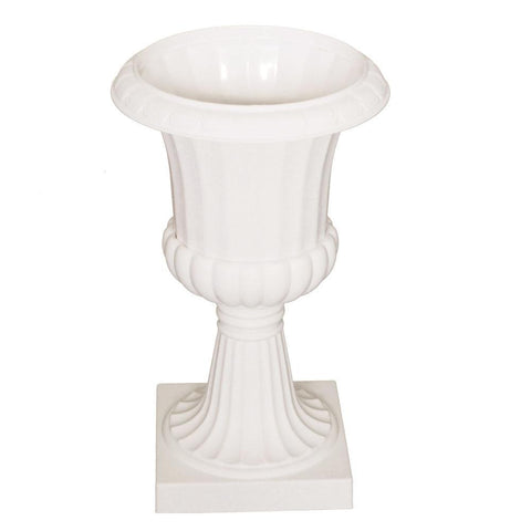 Tall Pedestal Plastic Planter Urn, Off-White, 20-Inch