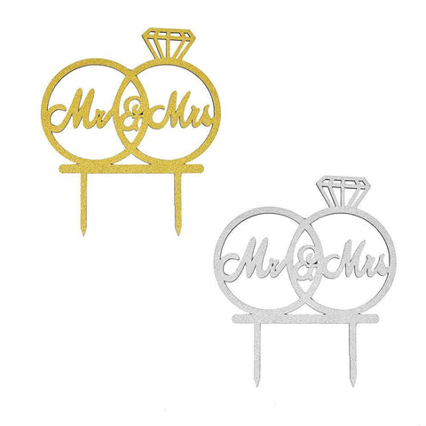 Glittered "Mr & Mrs" Rings Cake Topper, 5-7/8-Inch