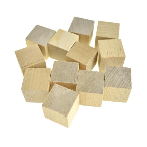 Natural Wooden Cube Blocks, 3/4-Inch, 12-Piece