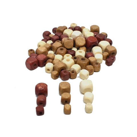 Assorted Medley of Natural Square Craft Wood Beads, 40-Gram