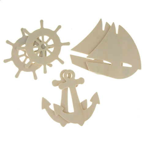 Nautical Shapes Wooden Cut-Outs, Ivory, 4-Inch, 6-Count