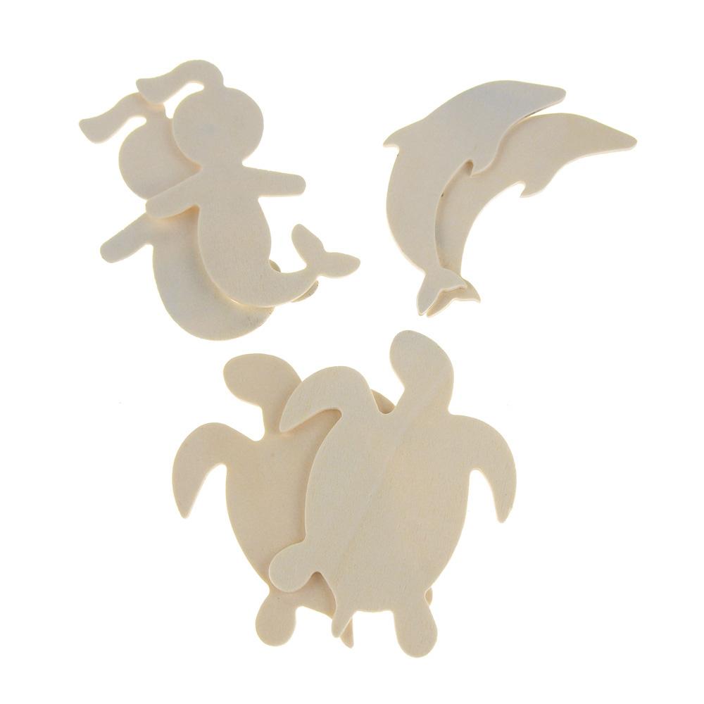 Ocean Wonders Wooden Cut-Outs, Ivory, 4-Inch, 6-Count