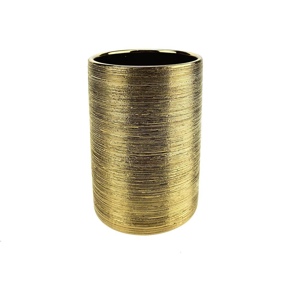 Scratched Cylinder Ceramic Pot, Gold, 6-Inch
