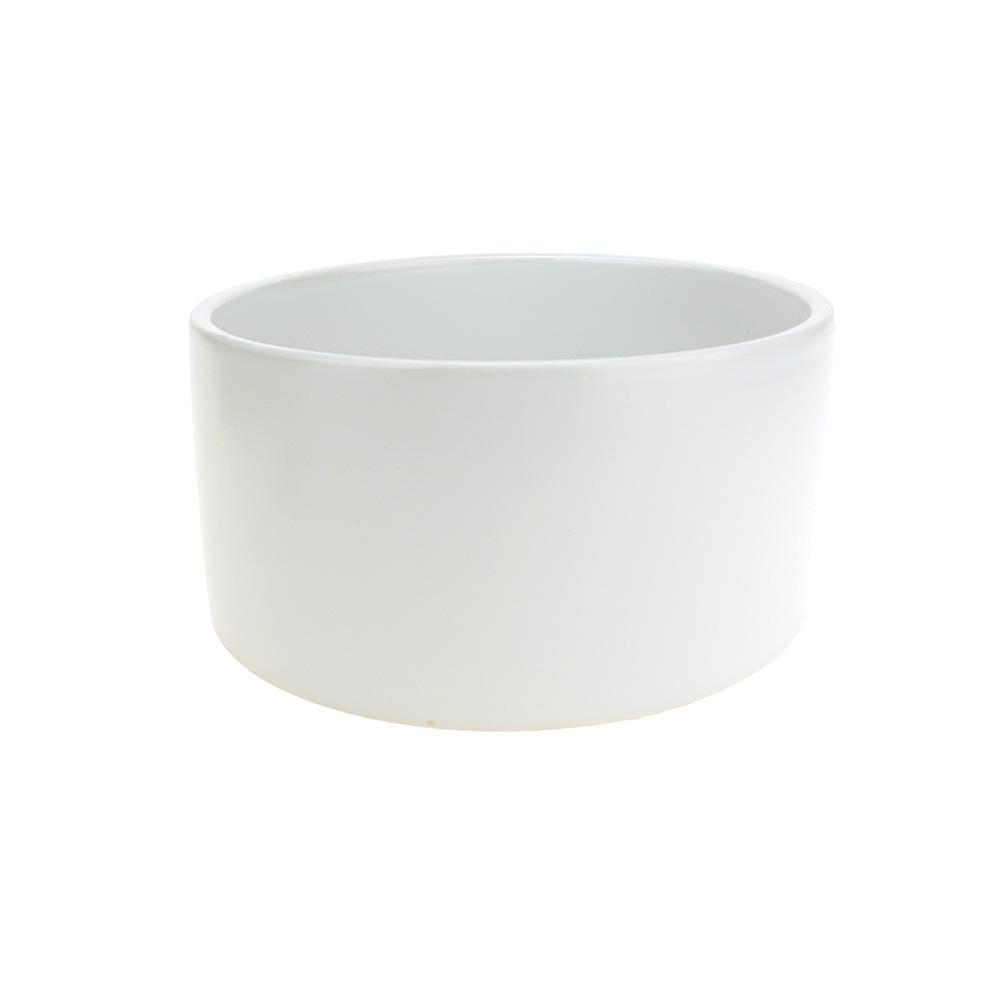 Matte Wide Round Cylinder Ceramic Pot, White, 8-Inch