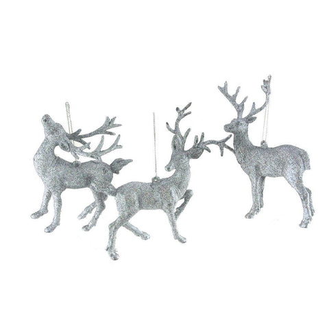 Christmas Plastic Glitter Reindeer Ornaments, 6-Inch, 3-Piece