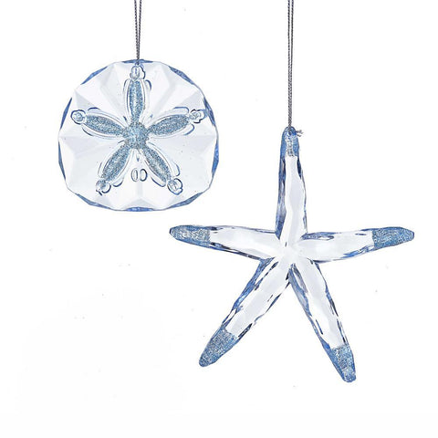 Acrylic Sand Dollar and Starfish Christmas Ornaments, Light Blue, 2-Piece