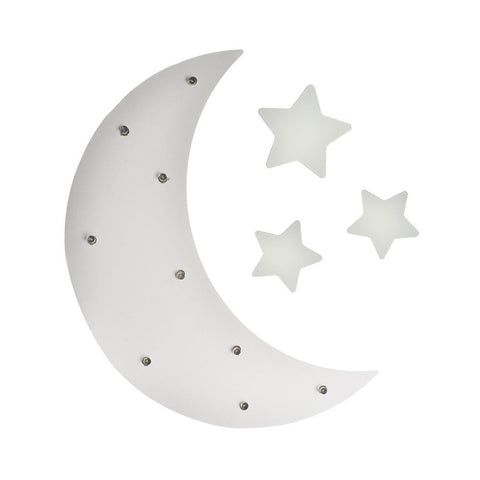 Moon & Stars LED Light Up Wood Wall Decor, White, 4-Piece