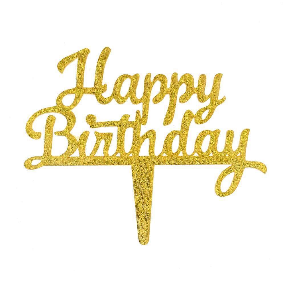 Happy Birthday Shimmer & Shine Cake Topper, Gold, 4-1/2-Inch