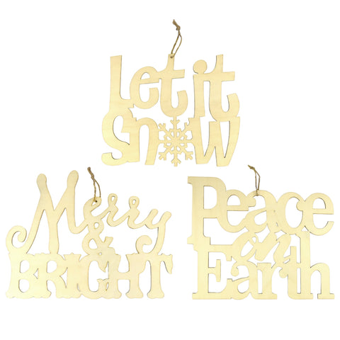 Christmas Phrases Craft Wood Signs, 10-3/4-inch x 8-1/2-inch, 3-piece