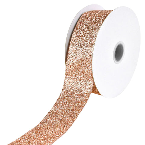 Christmas Rose Gold All Glitter Wired Ribbon, 1-1/2-Inch, 10-Yard