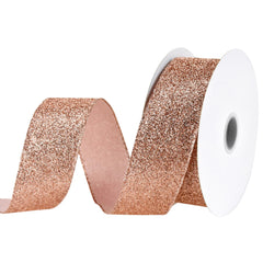 Christmas Rose Gold All Glitter Wired Ribbon, 1-1/2-Inch, 10-Yard