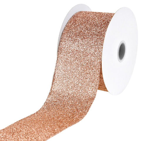 Christmas Rose Gold All Glitter Wired Ribbon, 2-1/2-Inch, 10-Yard