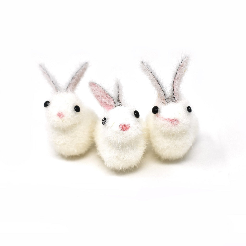 Fuzzy Bunny, White,  1-1/2-Inch, 3-Piece