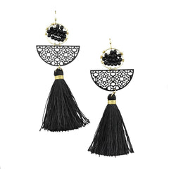 Filigree with Glassbeads Tassel Earrings, 3-1/4-Inch