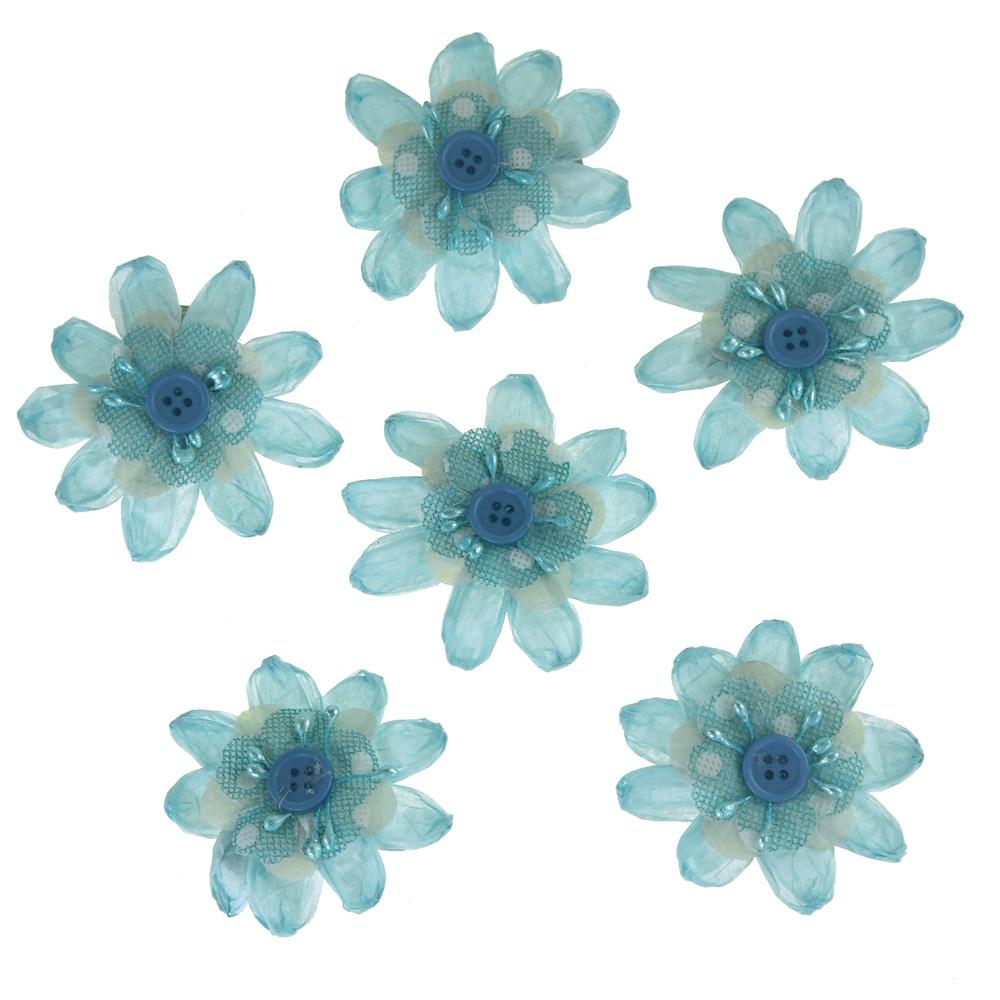 Paper Flower Clothespins Embellishment, 3-Inch, 6-Count, Blue