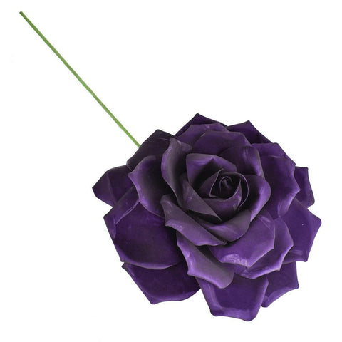 Large Rose Foam Flower with Stem, Eggplant, 15-1/2-Inch