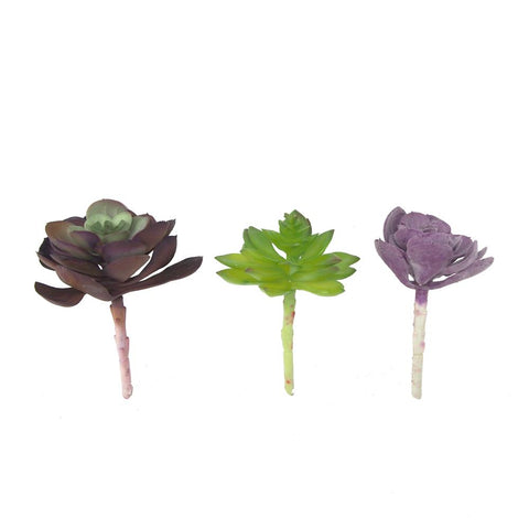 Artificial Burgundy, Purple, & Green Succulent Flowers, 6-Inch, 3-Piece