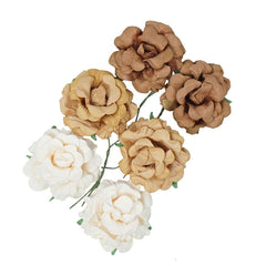 Handmade Paper Open Rose Embellishments, 1-1/2-Inch, 6-Count