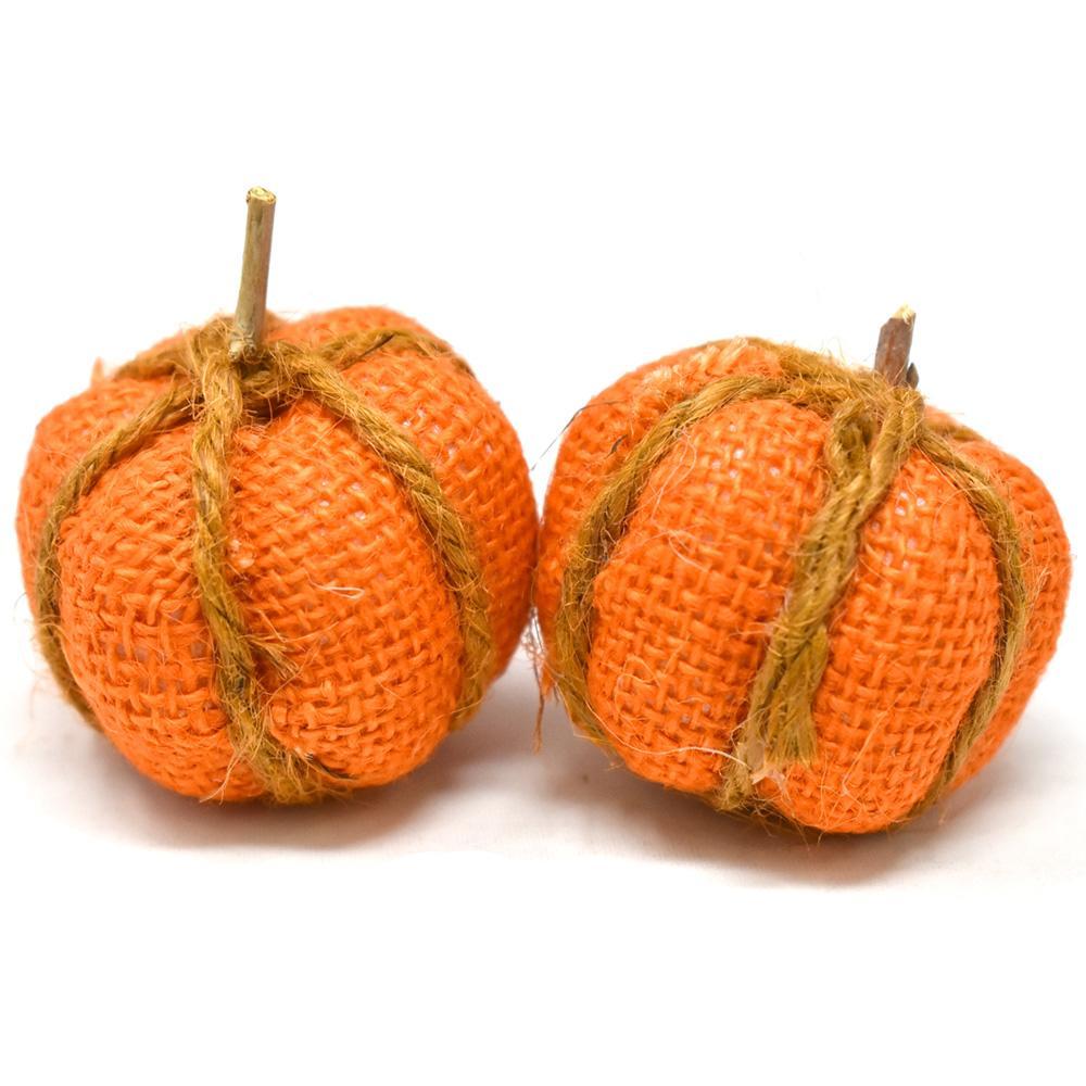 Mini Burlap Pumpkins Decorations, Orange, 1-3/4-Inch, 2-Count