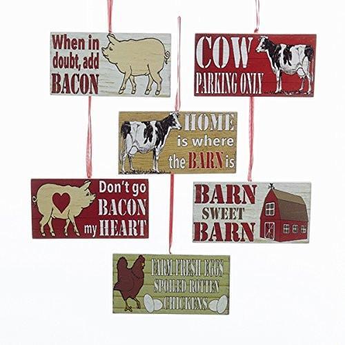 Funny Farm Animal Saying Wood Ornaments, Assorted, 4-1-/2-Inch, 6-Piece