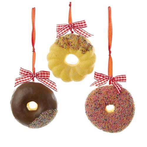 Plastic Donuts Ornaments w/ Red Gingham Christmas Ribbon, 2-1/2-Inch, 3-Piece