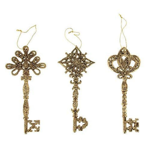 Metallic Electroplate Keys Christmas Ornaments, Gold, 6-Inch, 3-Piece