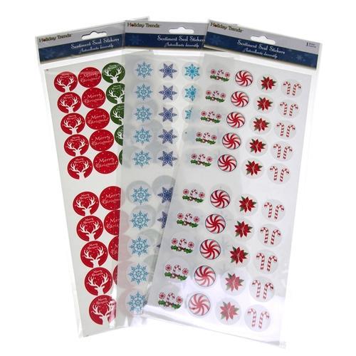 Seasonal Sentiment Paper Seal Stickers, Red/Green/Blue, 3-Packs