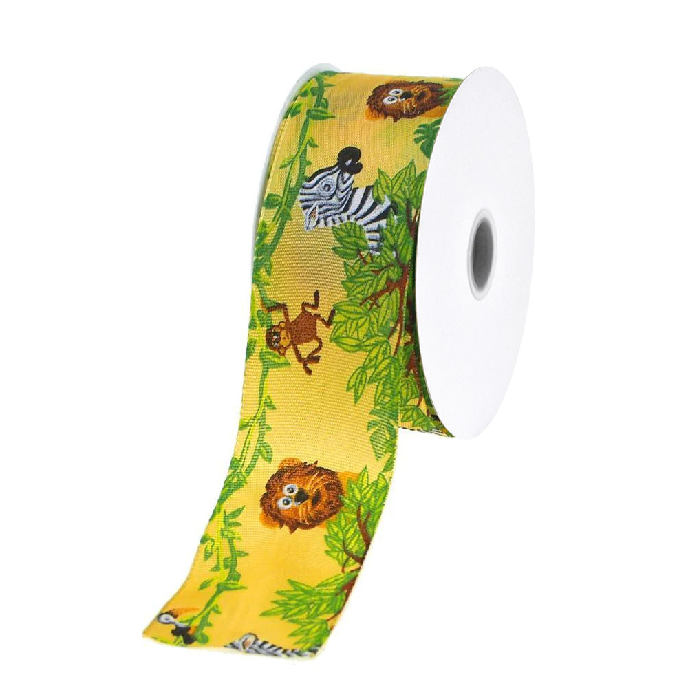 Jungle Animals Grosgrain Ribbon Wired Edge, 1-1/2-Inch, 3 Yards