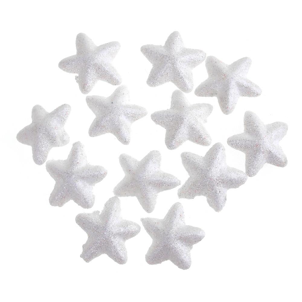Christmas Styrofoam Stars Cut Out White Glitter, 1-1/2-Inch, 12 Count