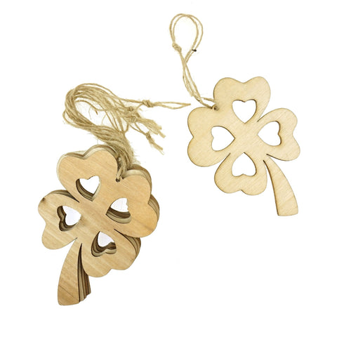 Wooden Clover Laser Cut Christmas Ornaments, Natural, 3-1/4-Inch, 6-Count