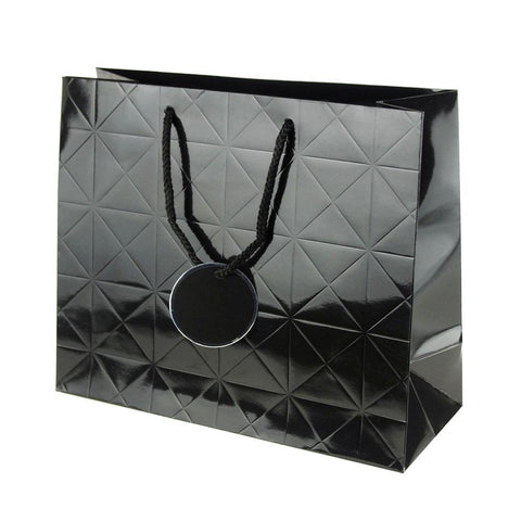 Glossy Checkered Paper Gift Bags, 10-Inch, Black