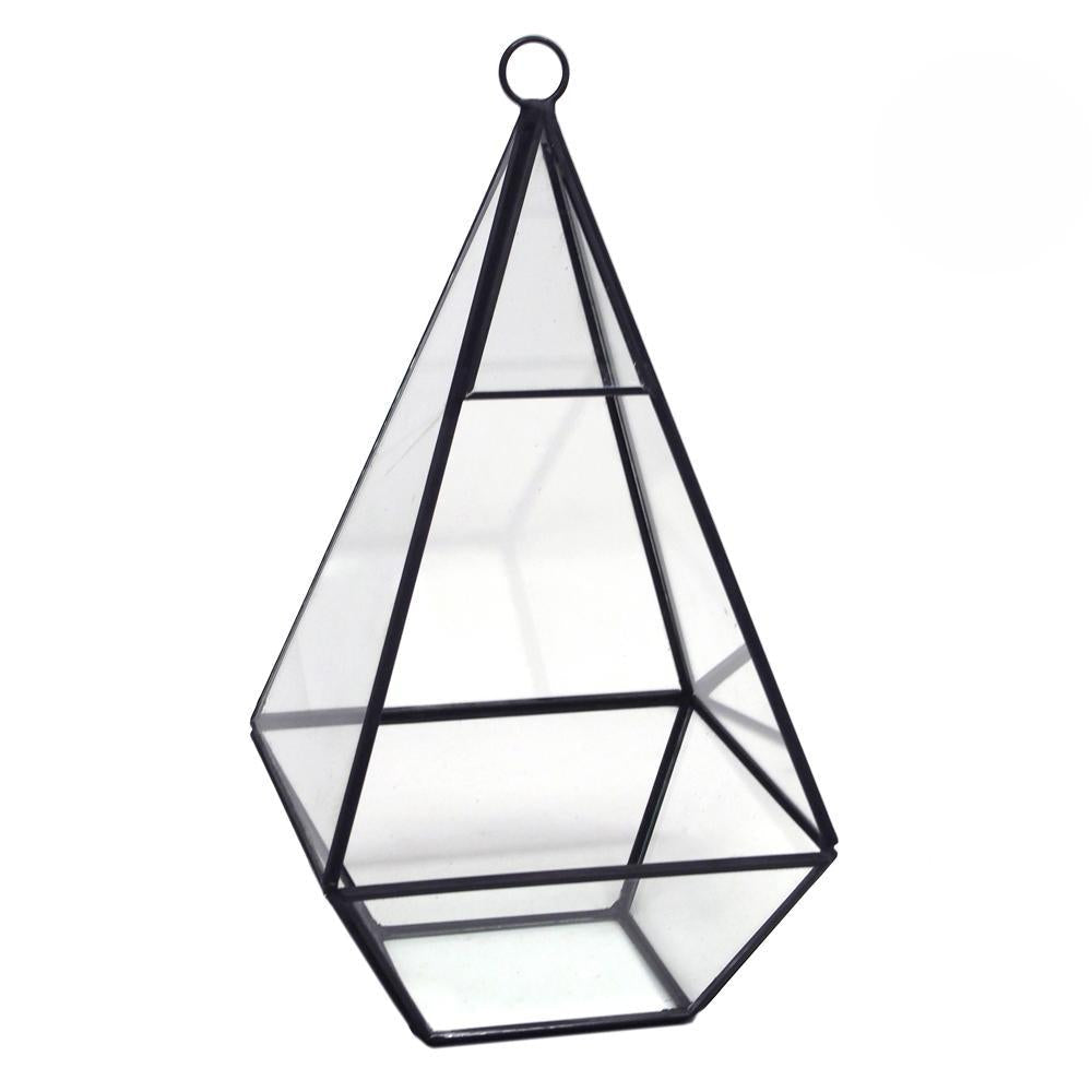 Black Geometric Glass Terrarium Display Box, Teardrop, 9-1/2-Inch