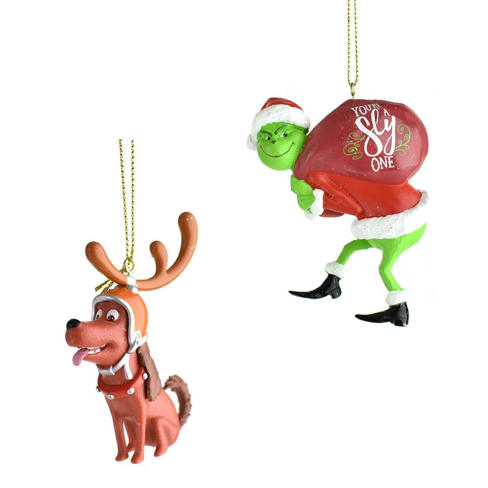 Santa Grinch and Max Christmas Ornaments, 2-Piece