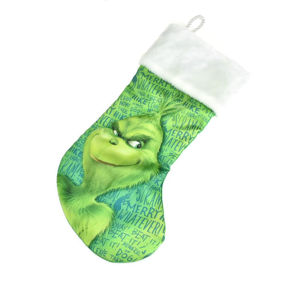 Grinch White Cuffed Printed Stocking, Green, 18-Inch