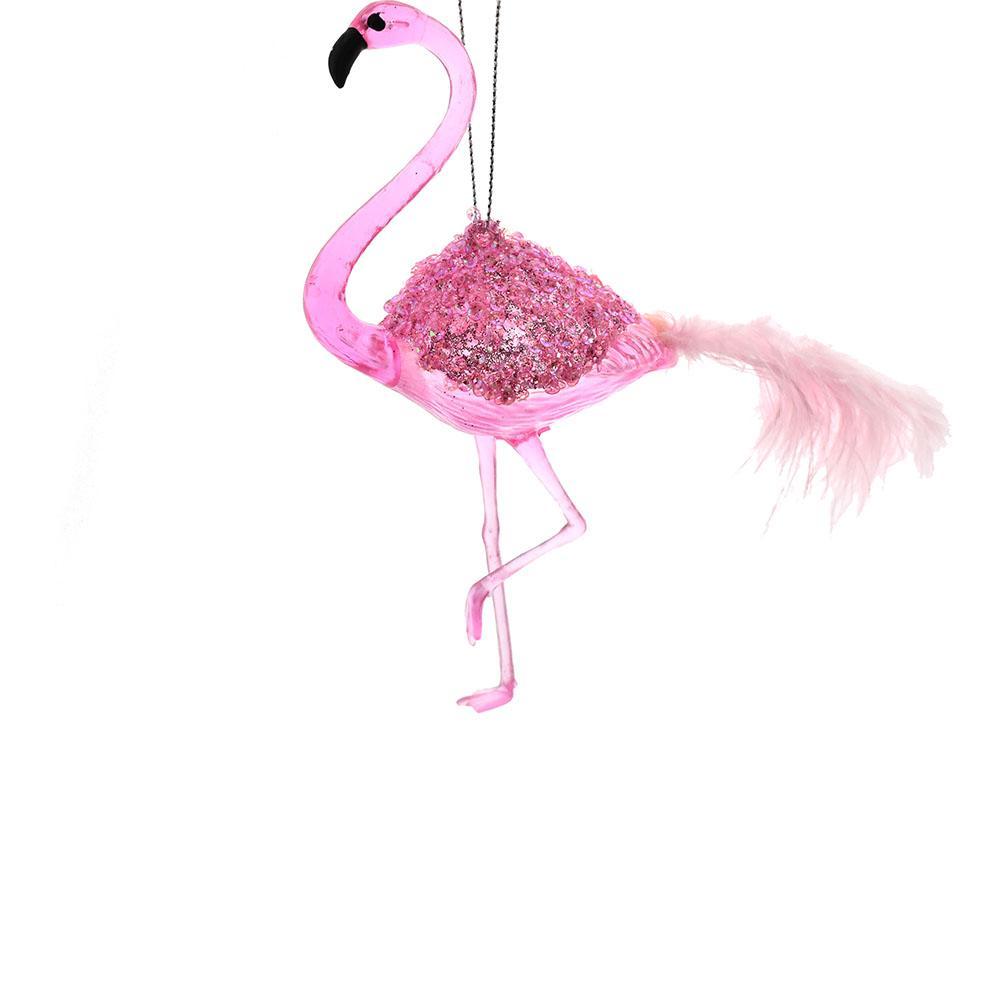 Tropical Translucent Plastic Flamingo Christmas Ornament, Pink, 6-1/4-Inch