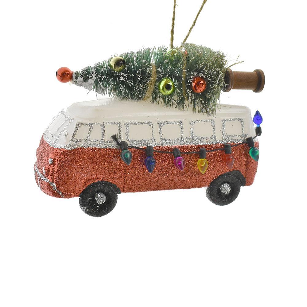 Van Christmas Ornament with Tree and Light Bulbs, 3-Inch