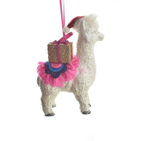 Glitter Llama with Present Ornament, 5-Inch