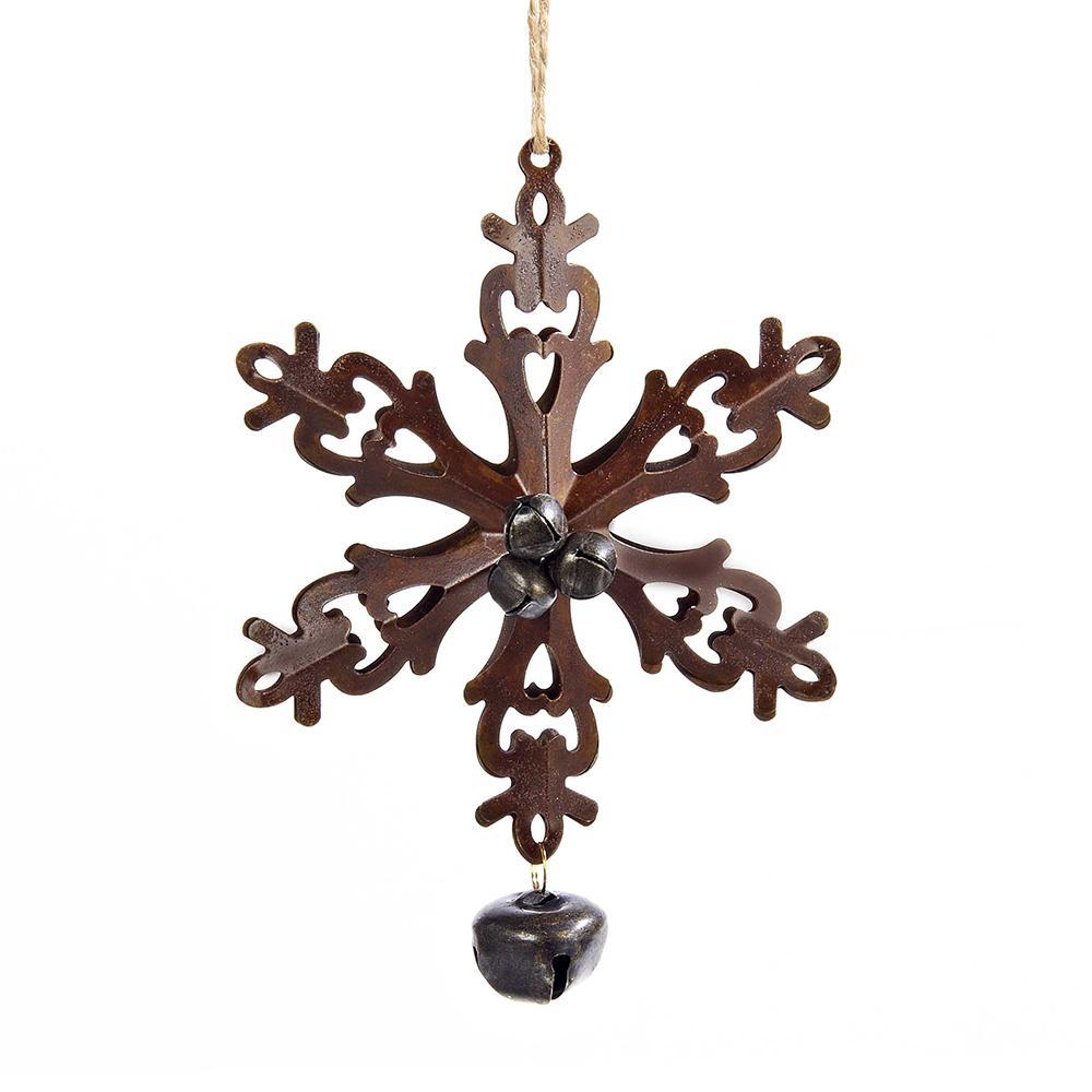 Metal Snowflake with Bells Christmas Ornament, Bronze, 6-Inch