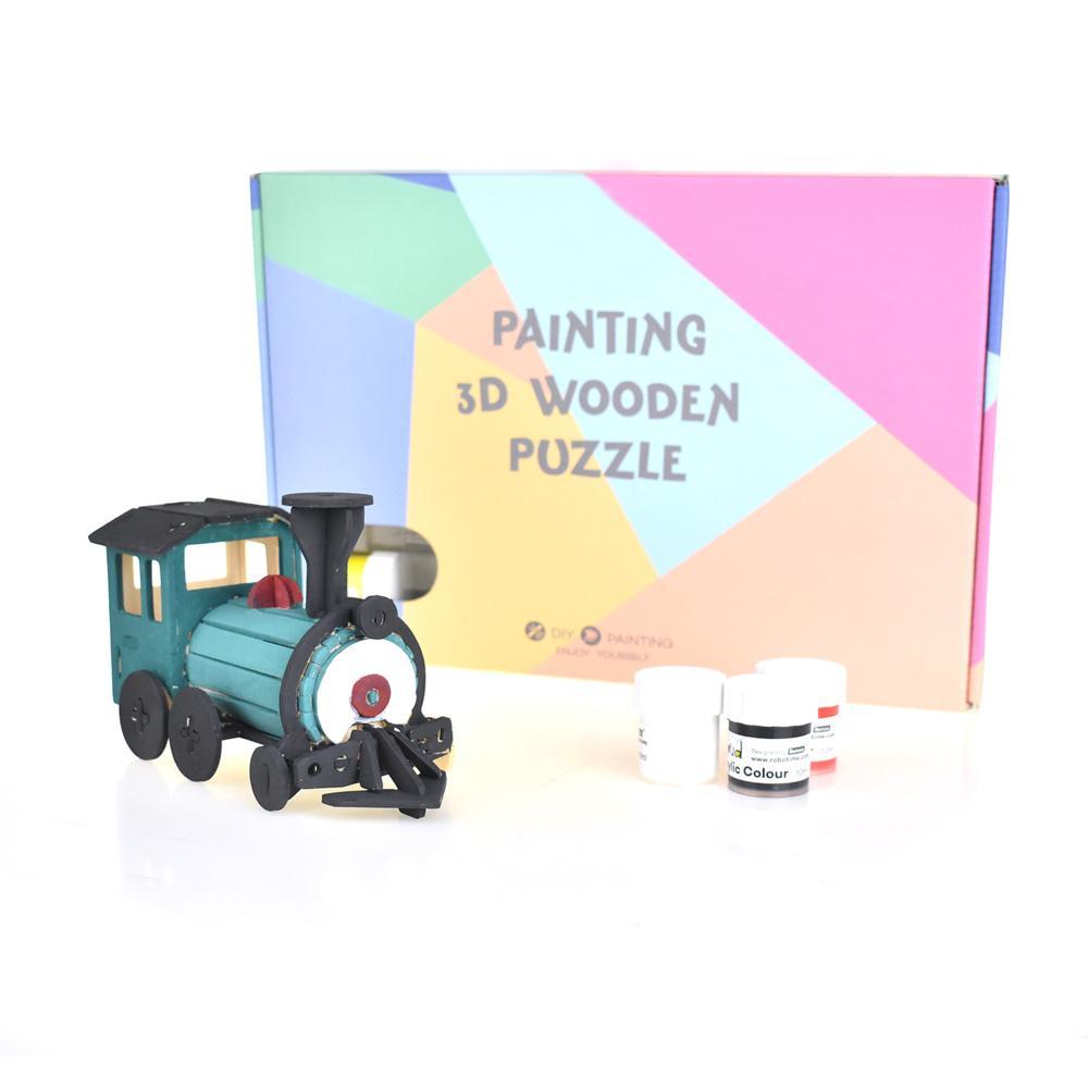 Steam Train DIY Painting 3D Wooden Puzzle, 4-Inch