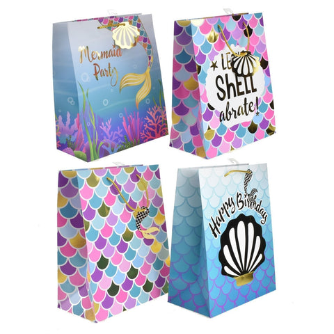 Mermaid Variety Themed Gift Bags, 12-3/4-Inch, 4-Piece